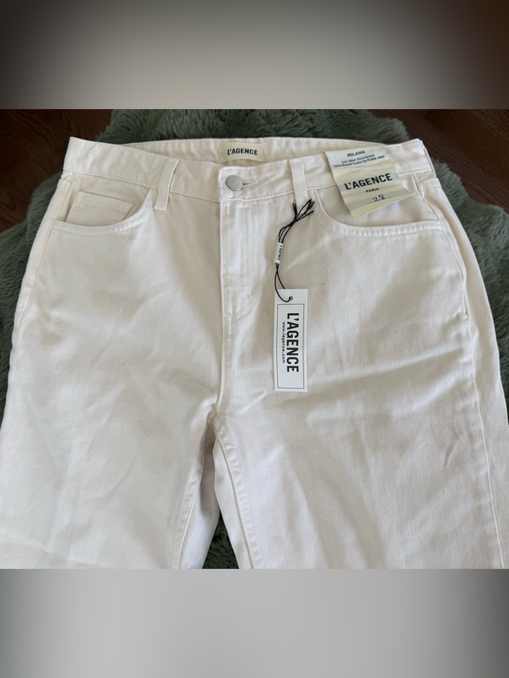 L'AGENCE L’agence Cream Straight-Leg Jeans with Raw Hem Size 28 *Retail $255. BN